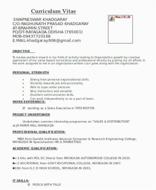 Sample Resume for Sales and Marketing Fresher Marketing Fresher Resume Template 4 Free Word Pdf format Download