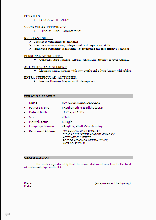 Sample Resume for Sales and Marketing Fresher Resume Sample In Word Document Mba Marketing & Sales Fresher Resume