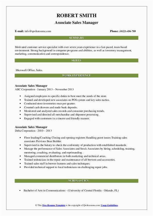 Sample Resume for Sales associate Manager associate Sales Manager Resume Samples