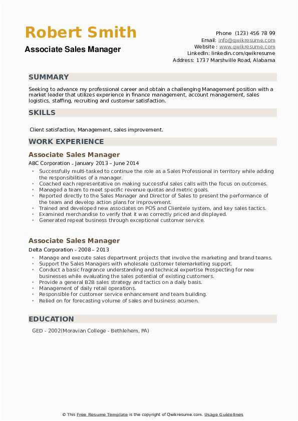 Sample Resume for Sales associate Manager associate Sales Manager Resume Samples