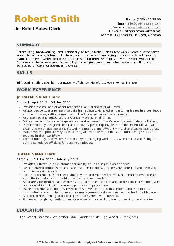 Sample Resume for Sales Clerk with No Experience Retail Sales Clerk Resume Samples
