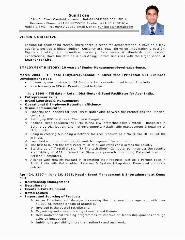 Sample Resume for Sales Executive In India Resume format India