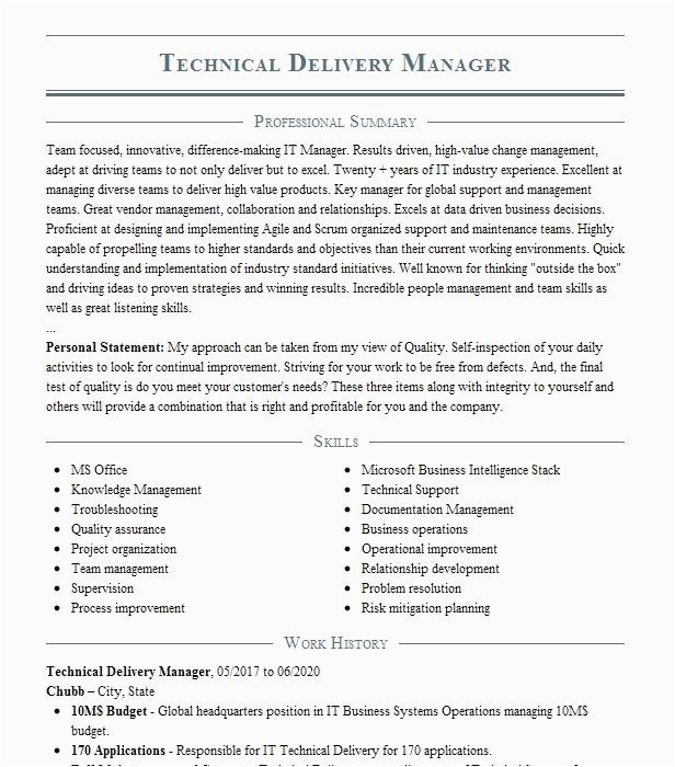 Sample Resume for Technical Delivery Manager Technical Delivery Manager Resume Example Appian Rocky Hill Connecticut