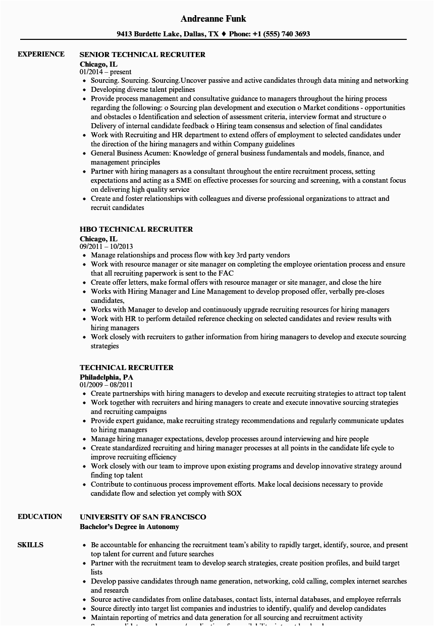 Sample Resume for Technical Recruiter Position Technical Recruiter Resume Samples