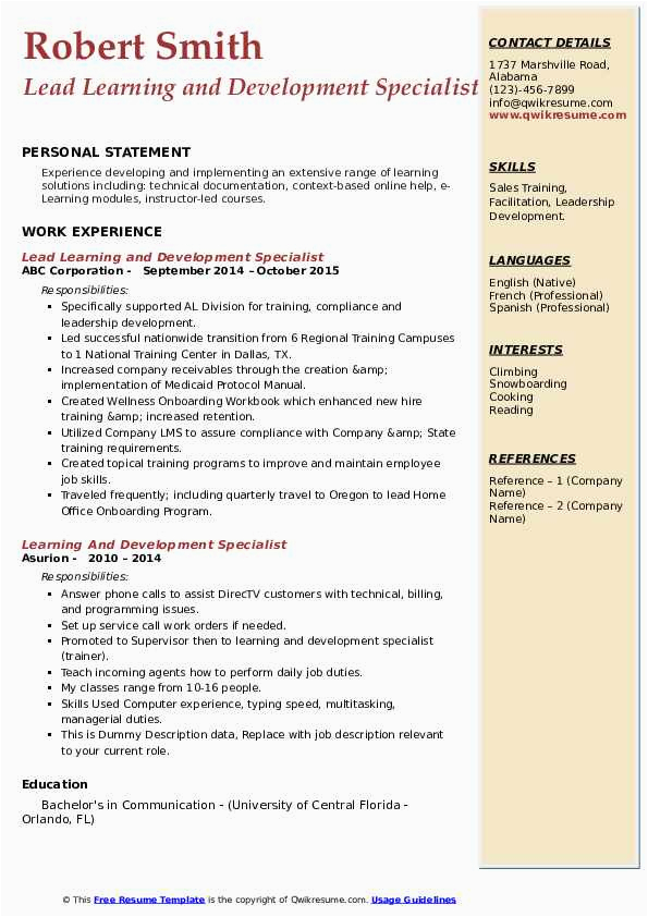 Sample Resume for Technology Educator Higher Education Learning and Development Specialist Resume Samples