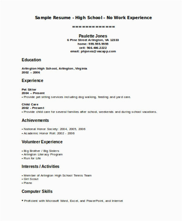 Sample Resume for Teen with No Experience 15 Teenage Resume Templates Pdf Doc