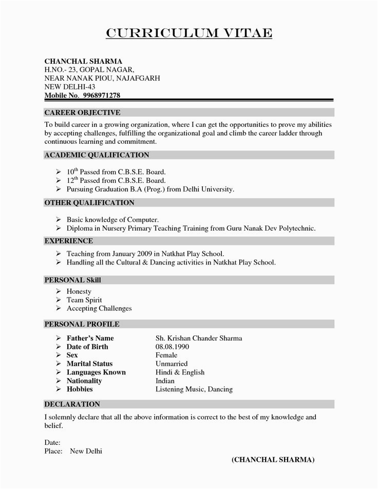 Sample Resume for Telugu Teachers In India Resume for Teachers In Indian format Google Search