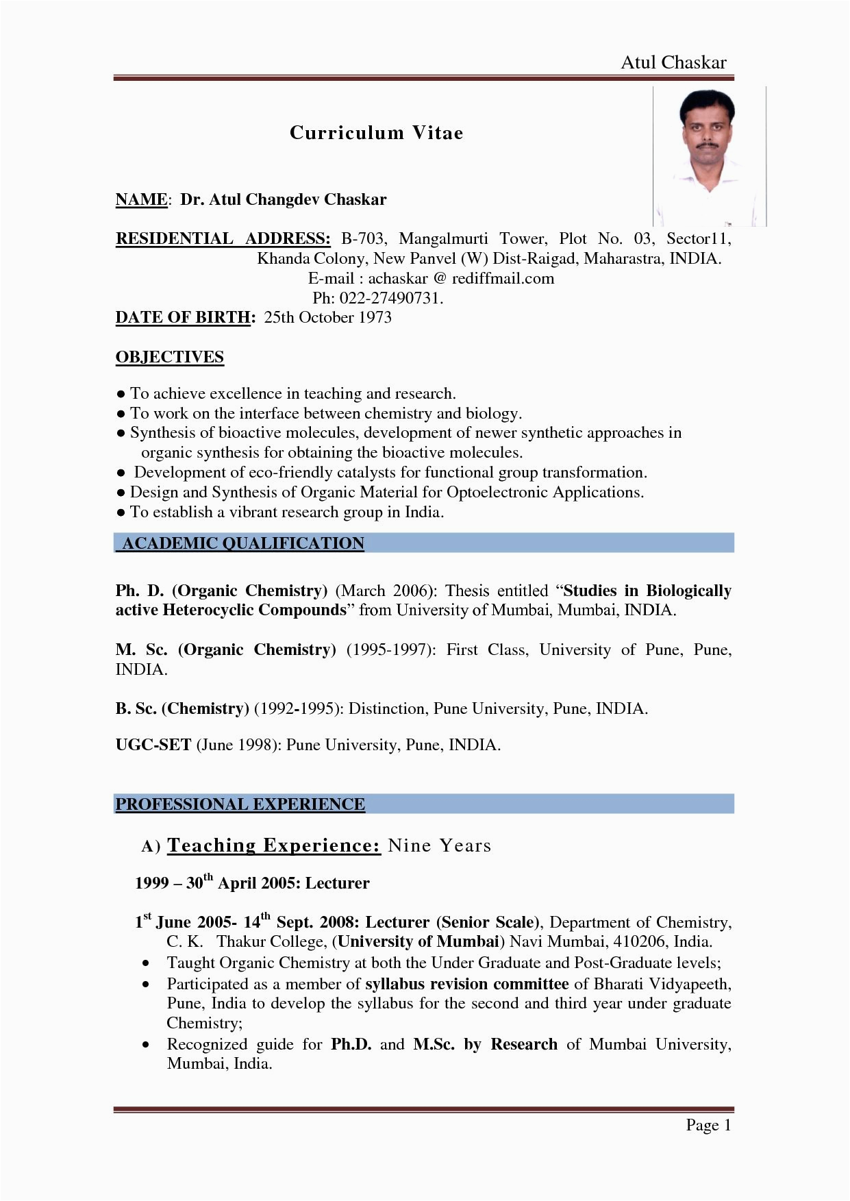 Sample Resume for Telugu Teachers In India Resume format India Resume Templates