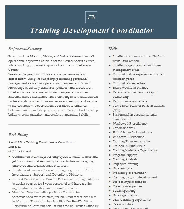 Sample Resume for Training and Development Coordinator Training & Development Coordinator Resume Example asml N V Houston