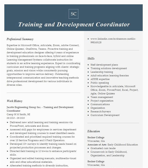 Sample Resume for Training and Development Coordinator Training & Development Coordinator Resume Example Halliburton Houston