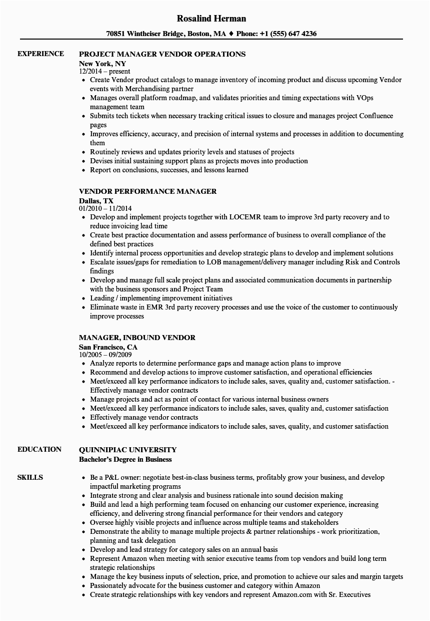 Sample Resume for Vendor Development Manager Manager Vendor Manager Resume Samples