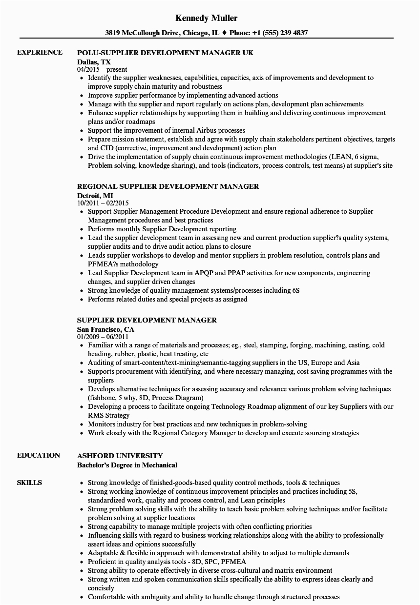 Sample Resume for Vendor Development Manager Supplier Development Manager Resume Samples Velvet Jobs Resume