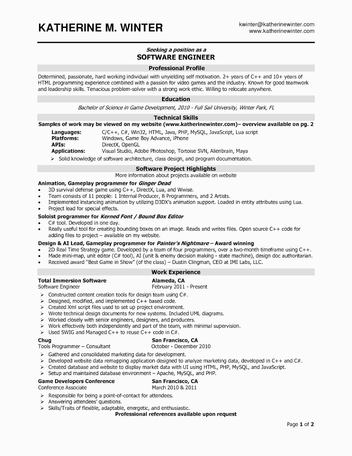 Sample Resume format for Experienced software Engineer software Engineer Resume Samples