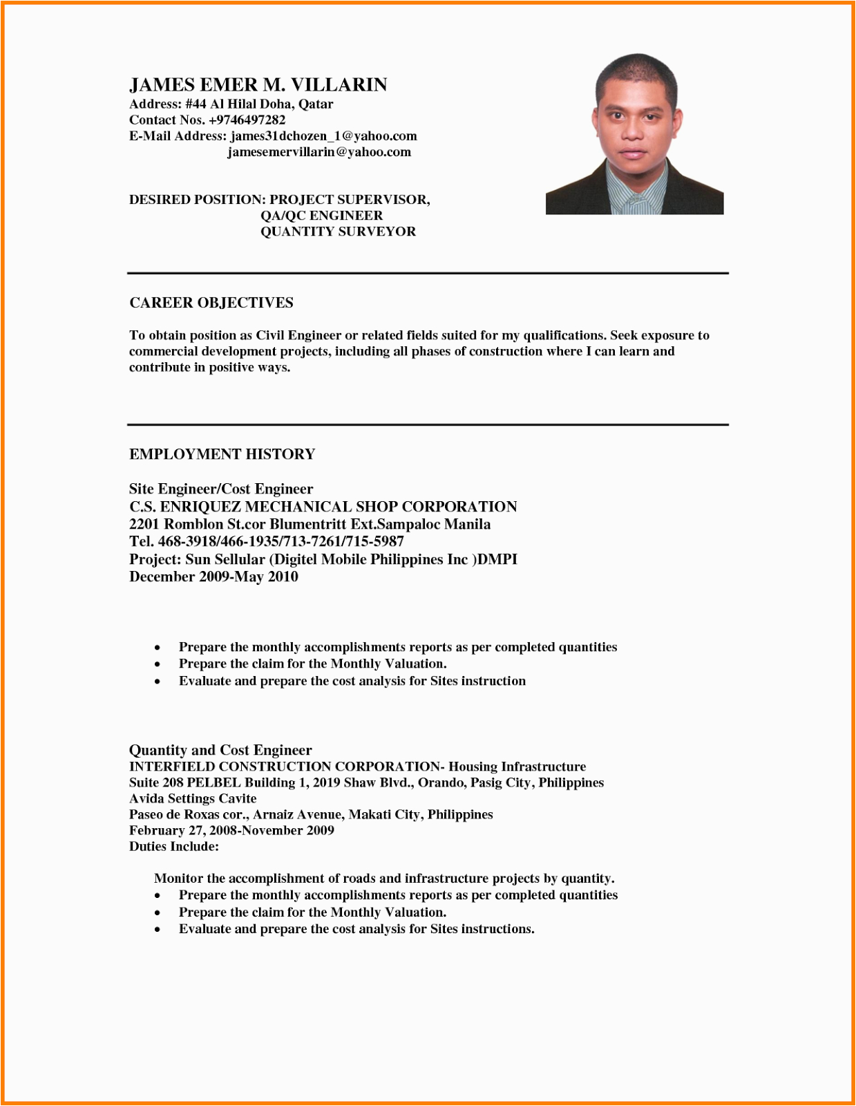 Sample Resume format for Ojt Engineering Students Ojt Resume Sample Philippin News Collections