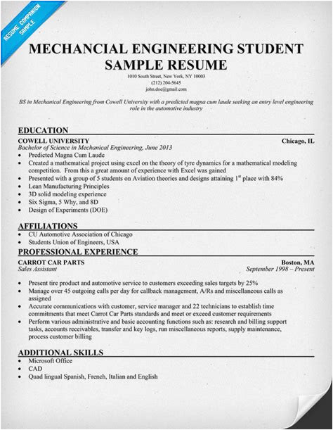 Sample Resume format for Ojt Engineering Students Sample Resume Ojt Engineering Students