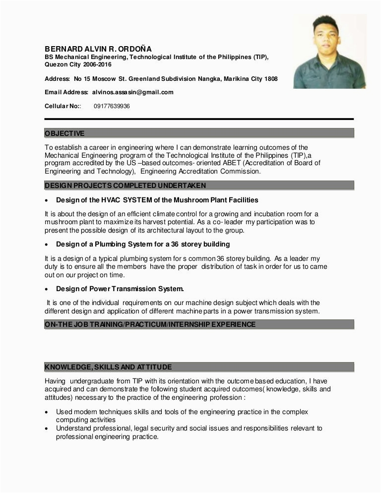 Sample Resume format for Ojt Psychology Students Ojt Resume 1