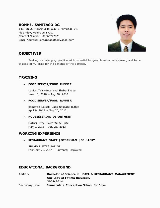 Sample Resume format for Ojt tourism Students Sample Resume Objective for Ojt tourism Students Sample Resume for