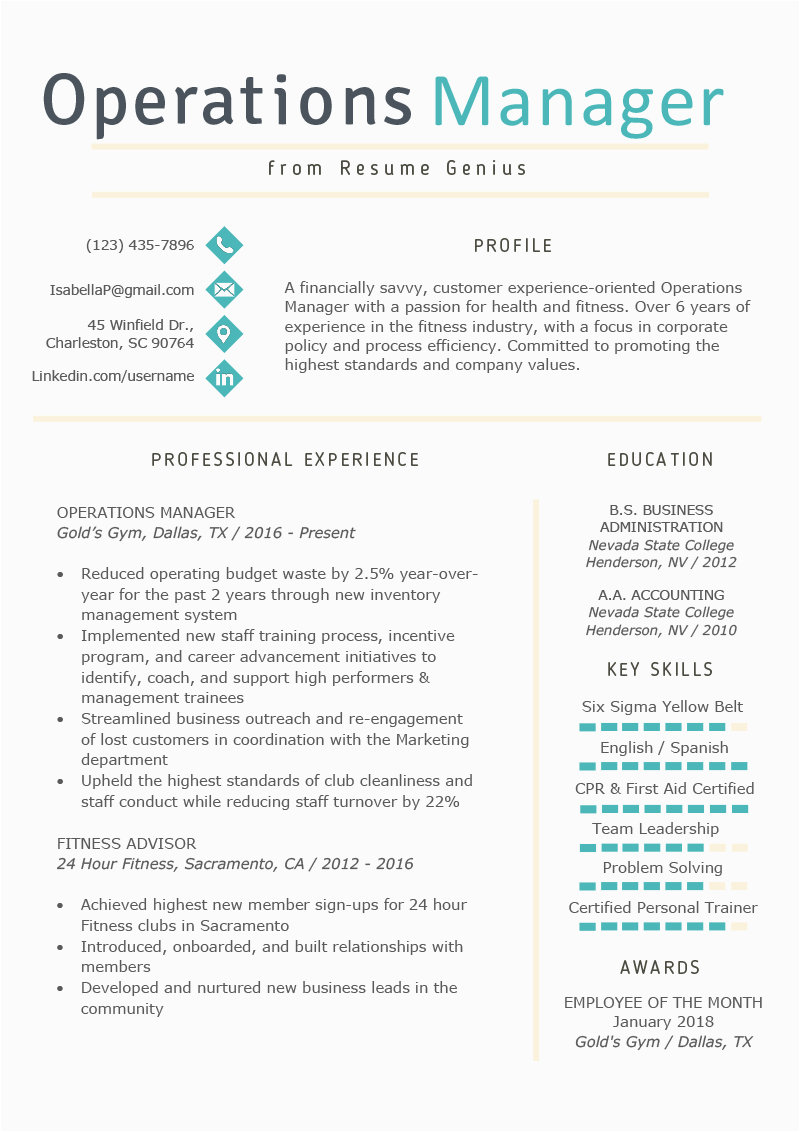 Sample Resume format for Operations Manager Operations Manager Resume Example & Writing Tips