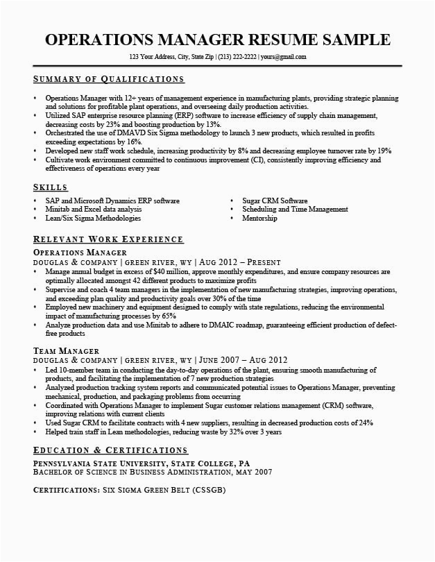 Sample Resume format for Operations Manager Operations Manager Resume Sample & Writing Tips