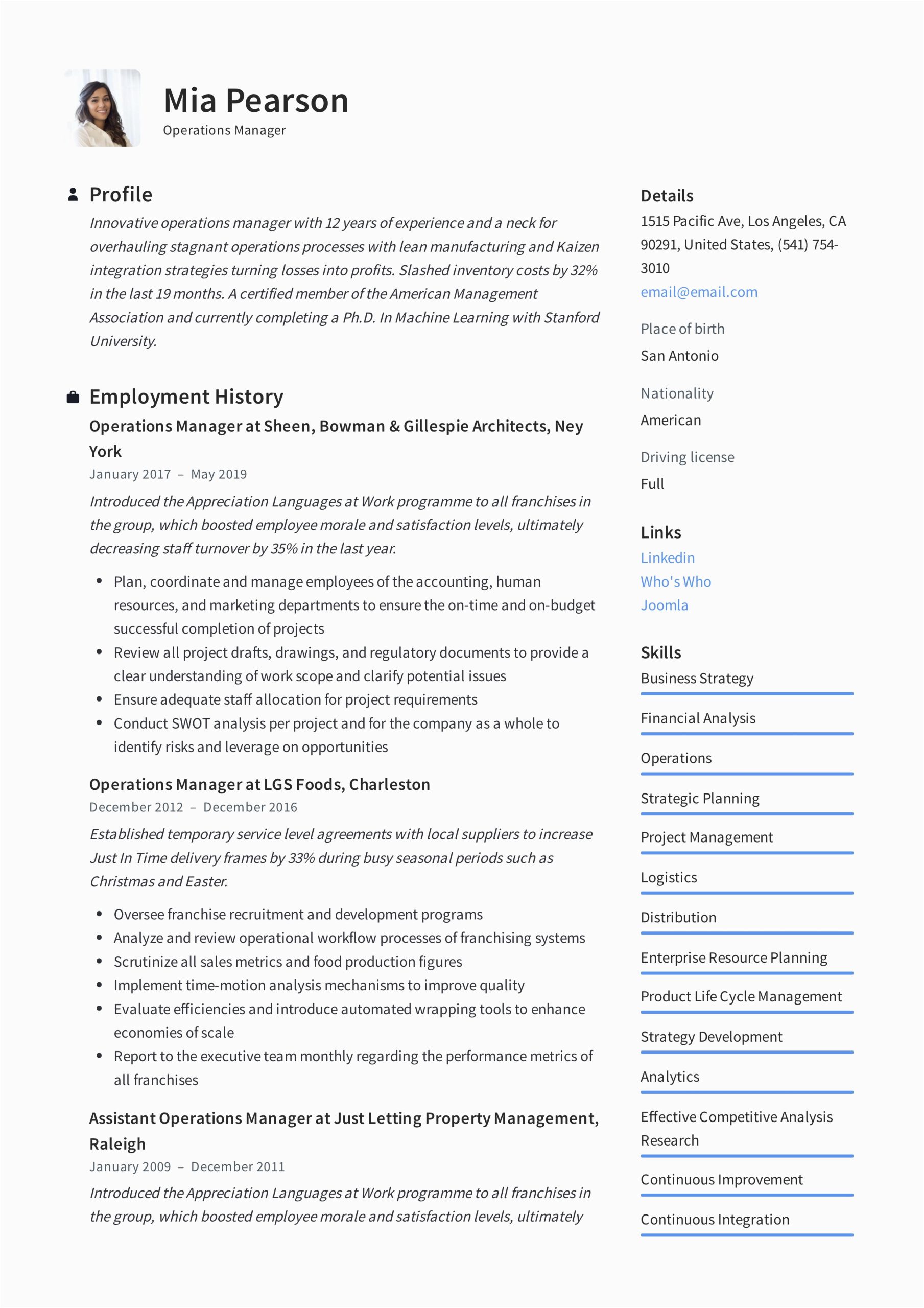 Sample Resume format for Operations Manager Operations Manager Resume & Writing Guide 12 Examples