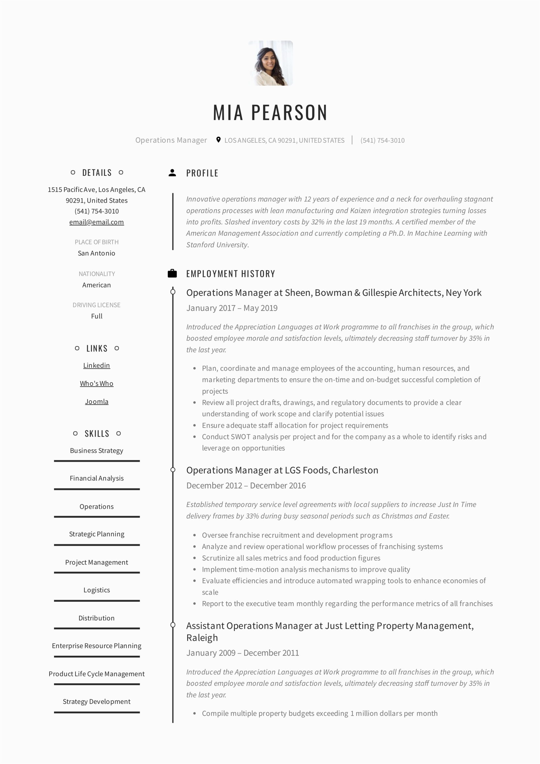 Sample Resume format for Operations Manager Operations Manager Resume & Writing Guide 12 Examples