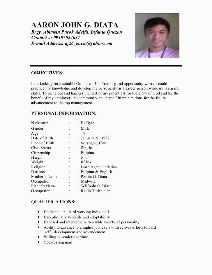 Sample Resume format for Personal Information Pin by Jago Bangla On Gg