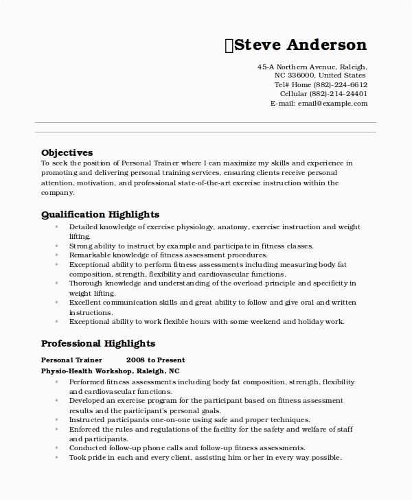 Sample Resume format for Personal Information Resume Template Personal Information Personal Trainer