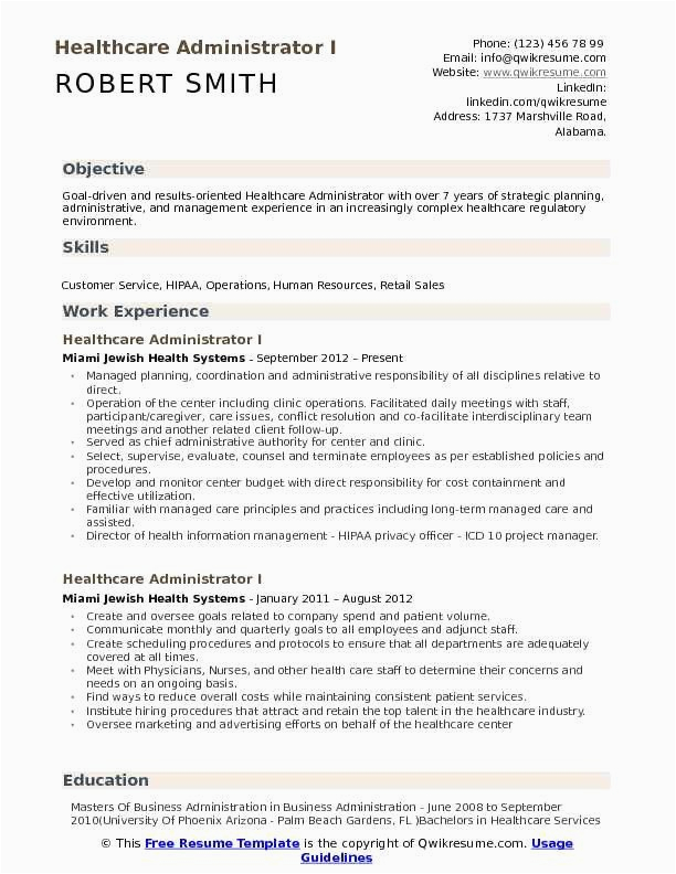 Sample Resume Objective for Health Professionals Resume Objectives for Healthcare Inspirational Healthcare Administrator