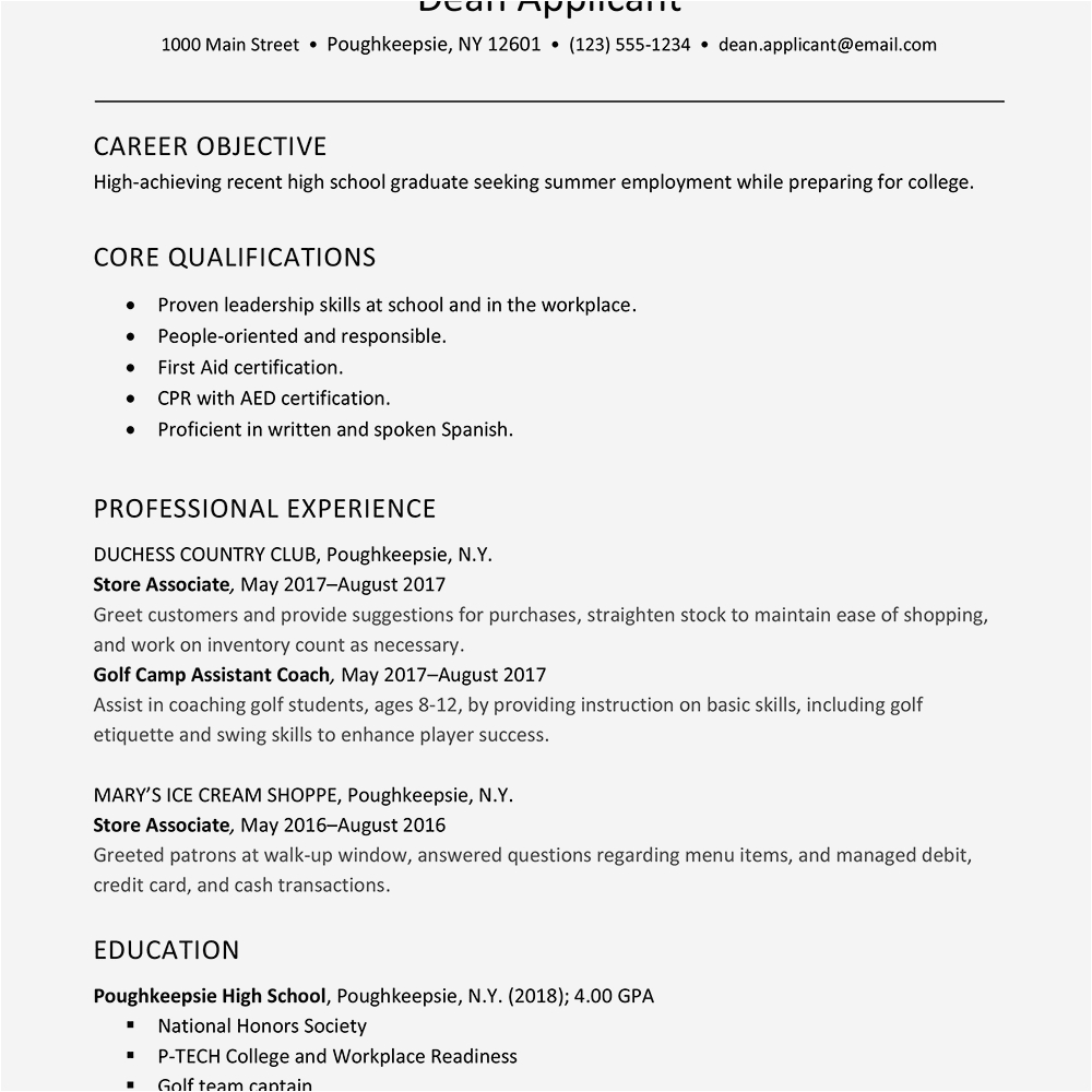 Sample Resume Objective for High School Summer Job Summer Job Resume and Cover Letter Examples