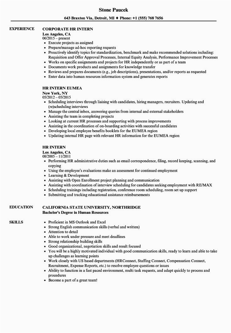 Sample Resume Objective for Hrm Students 20 Human Resources Intern Resume In 2020
