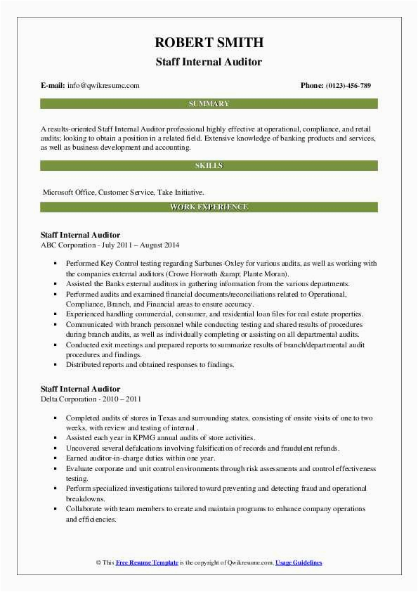 Sample Resume Objective for Internal Position Staff Internal Auditor Resume Samples