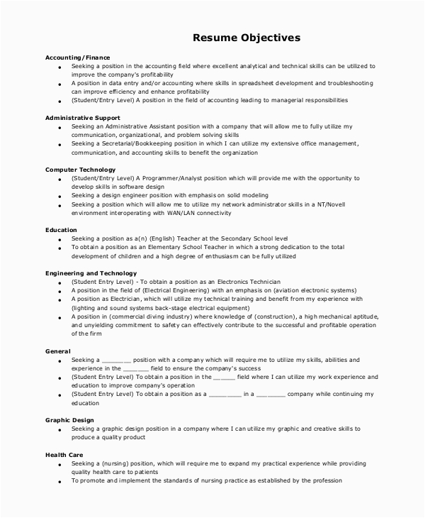 Sample Resume Objective for It Company Free 9 Resume Objective Samples In Pdf