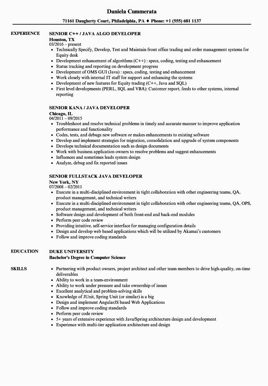 Sample Resume Objective for Java Developer Full Stack Java Developer Resume Beautiful Developer Java Senior Resume