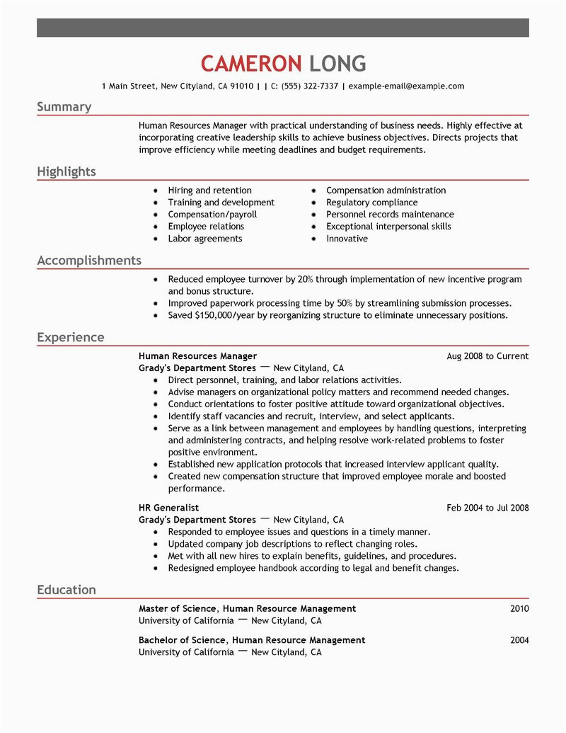 Sample Resume Of An Human Resource Manager Cv for Hrm Human Resource Manager Resume Samples