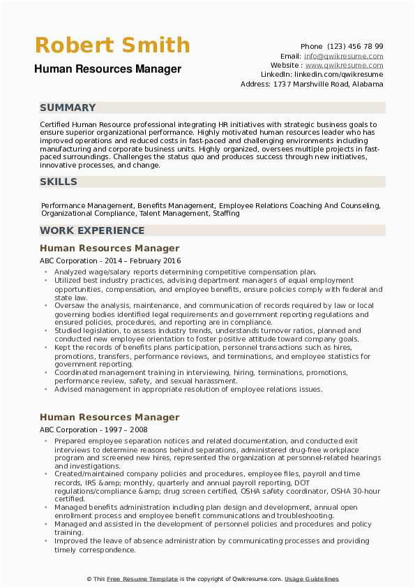 Sample Resume Of An Human Resource Manager Human Resources Manager Resume Samples