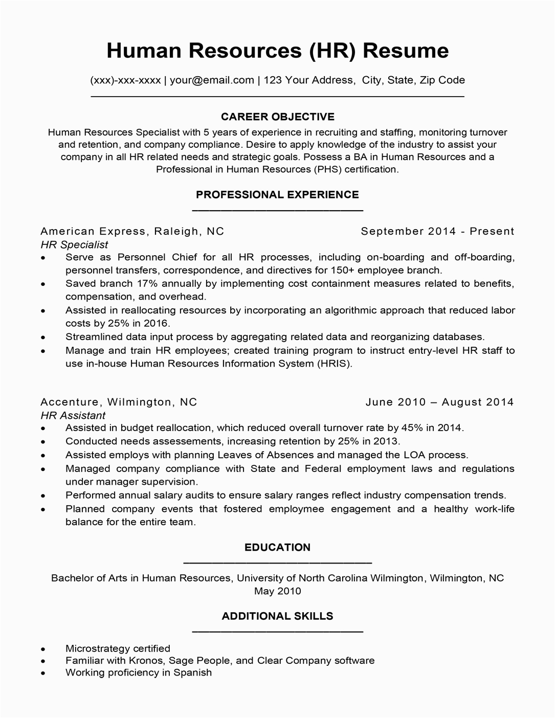 Sample Resume Of An Human Resource Manager Human Resources Resume Sample & Writing Tips