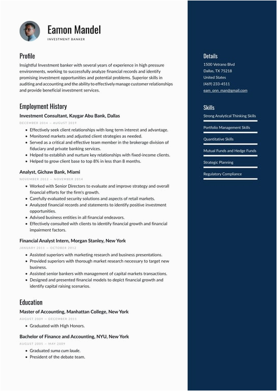 Sample Resume Of An Investment Banker Investment Banker Resume Examples & Writing Tips 2021 Free Guide