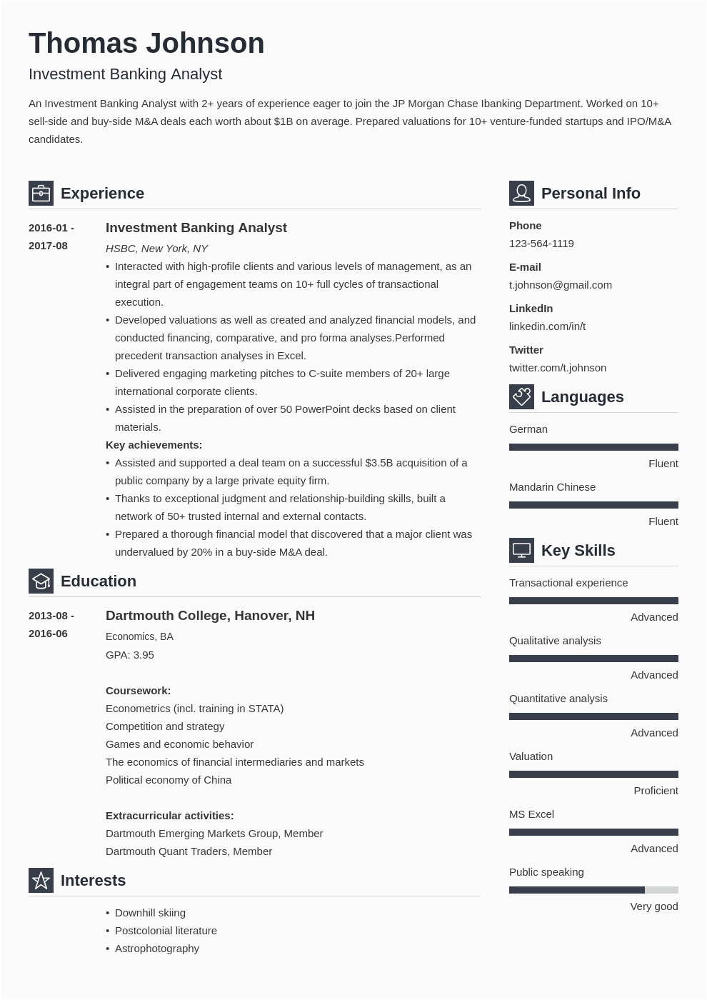 Sample Resume Of An Investment Banker Investment Banking Resume Template & Guide [20 Examples]