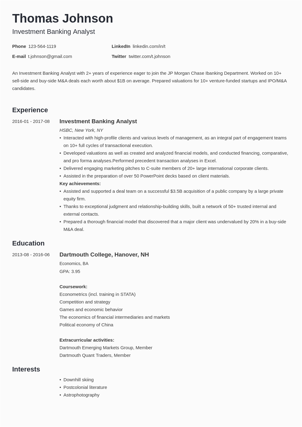 Sample Resume Of An Investment Banker Investment Banking Resume Template & Guide [20 Examples]