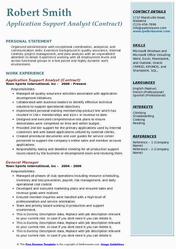 Sample Resume Of Application Support Analyst Application Support Analyst Resume Samples