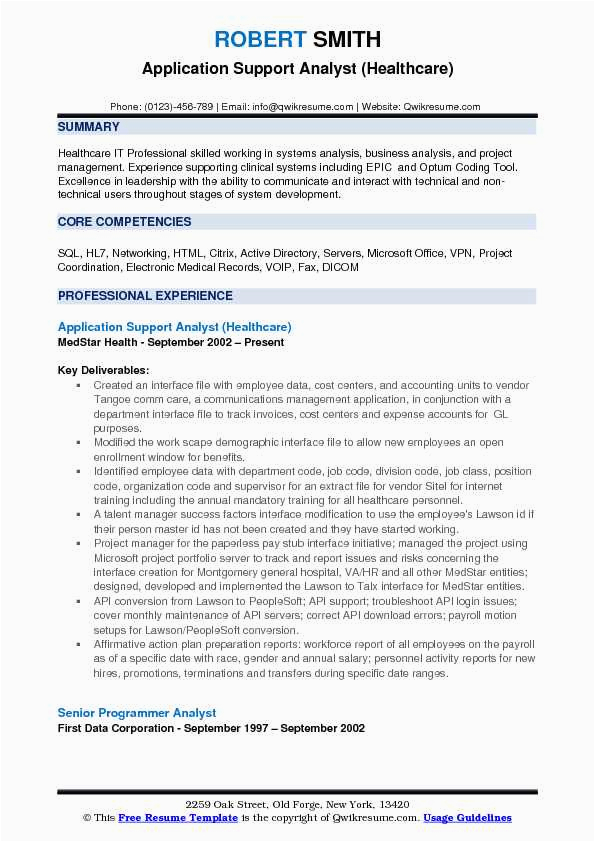 Sample Resume Of Application Support Analyst Application Support Analyst Resume Samples
