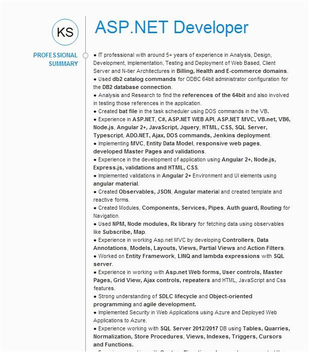 Sample Resume Of asp Net Developer asp Net Web Developer Resume Example Pany Name Bloomington Indiana