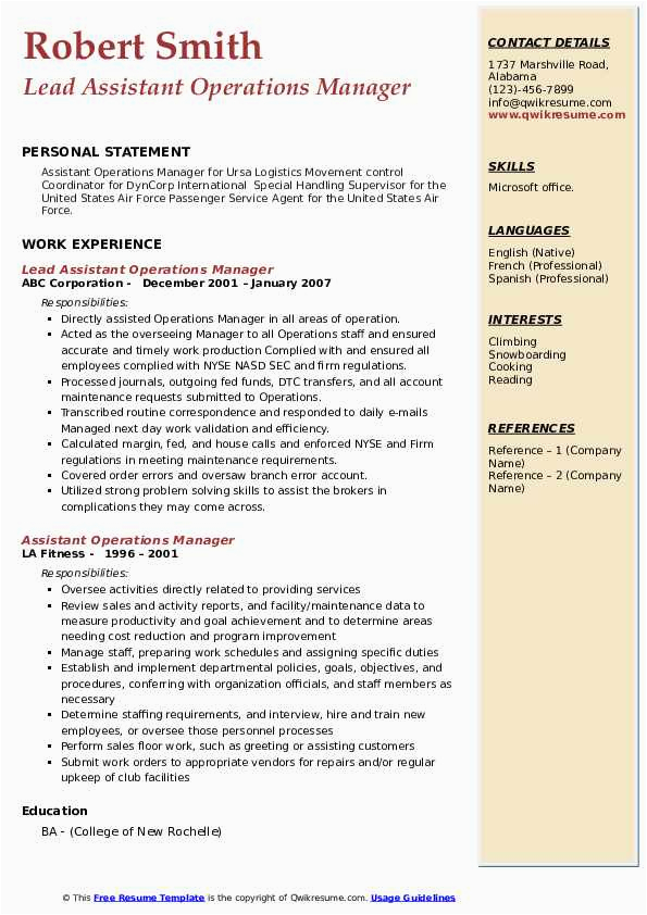 Sample Resume Of assistant Manager Operations assistant Operations Manager Resume Samples