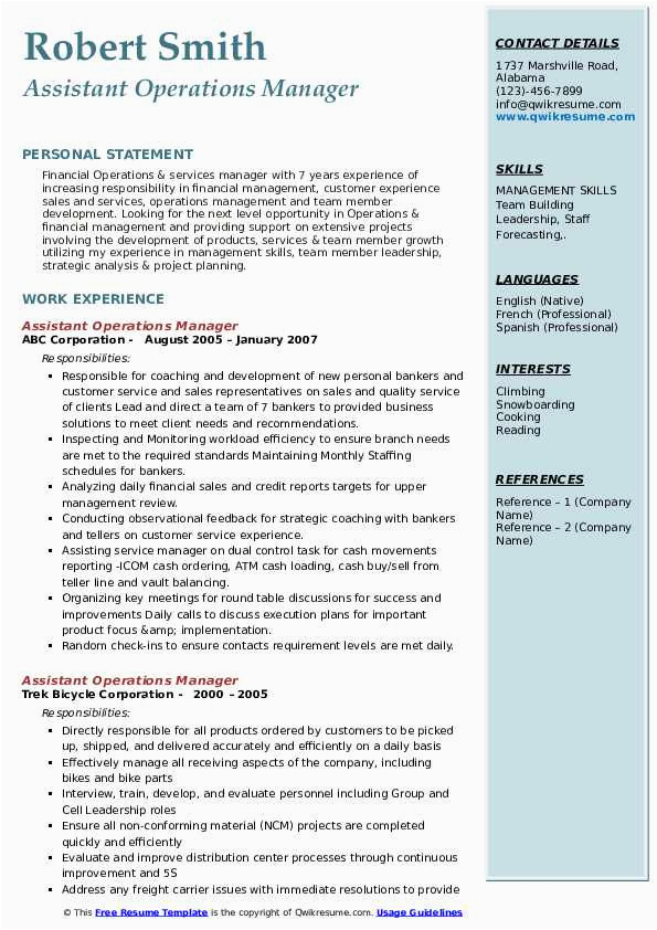 Sample Resume Of assistant Manager Operations assistant Operations Manager Resume Samples