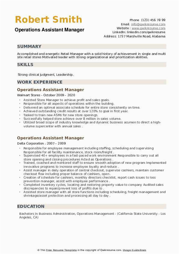 Sample Resume Of assistant Manager Operations Operations assistant Manager Resume Samples