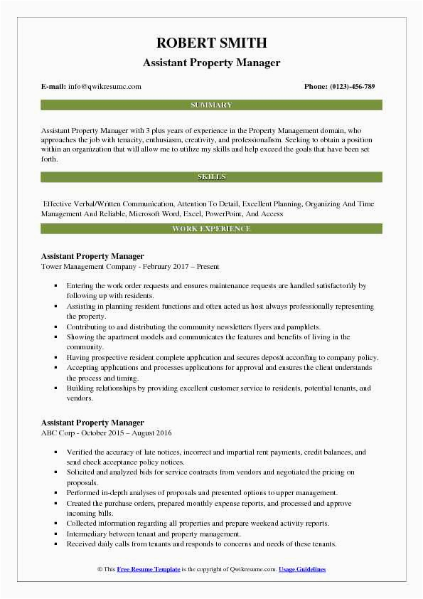 Sample Resume Of assistant Property Manager assistant Property Manager Resume Samples