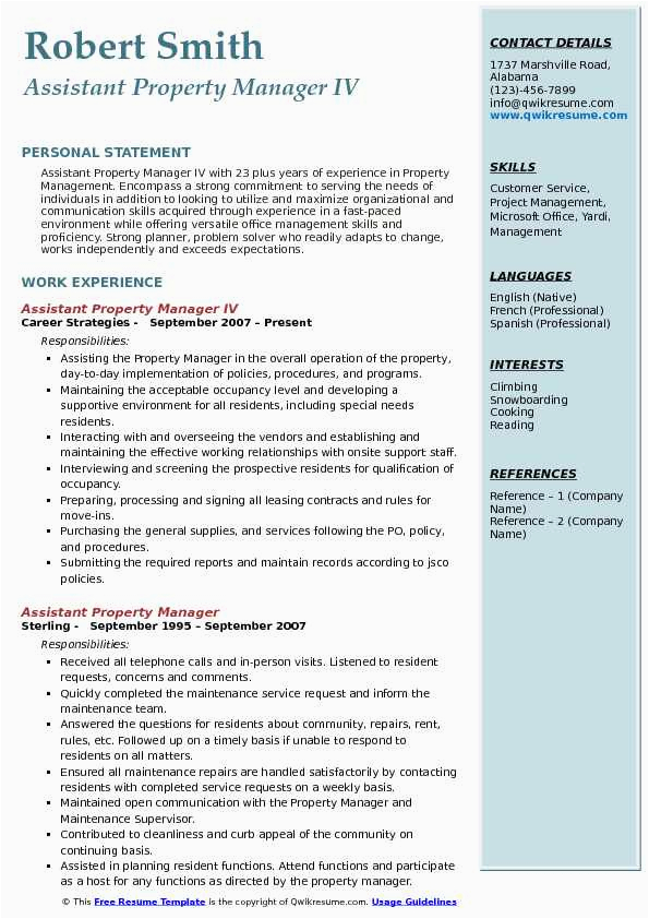 Sample Resume Of assistant Property Manager assistant Property Manager Resume Samples