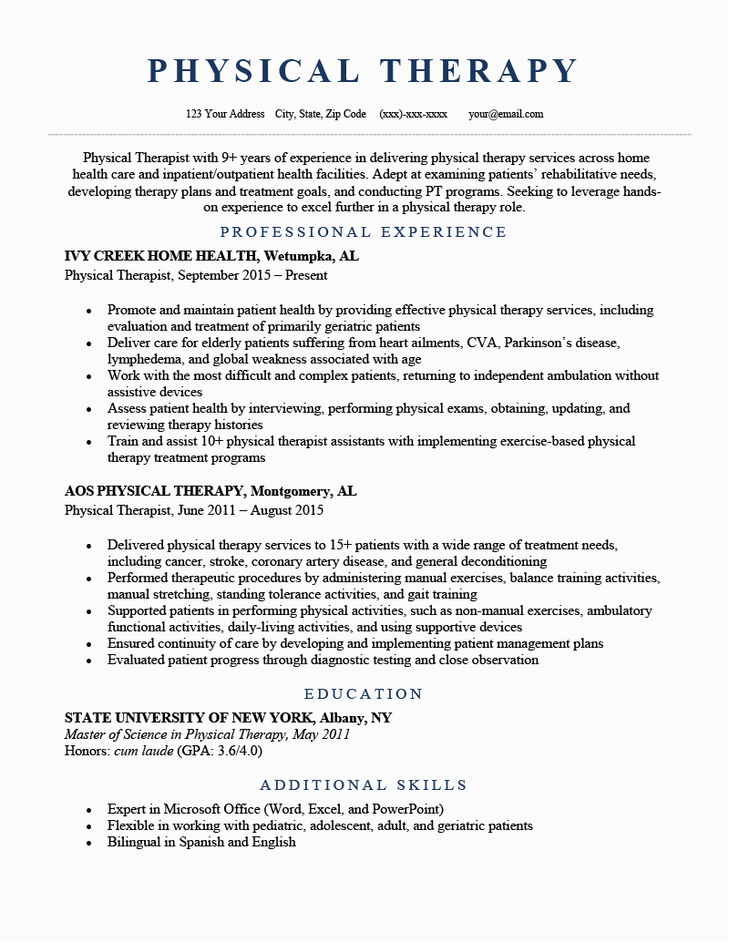 Sample Resume Physical therapist Inpatient Rehab Physical therapy Resume Example & Writing Tips