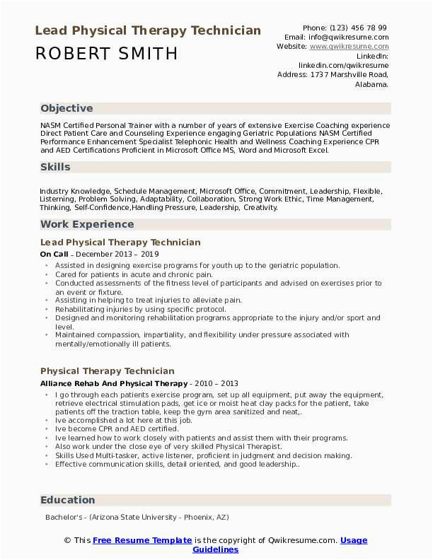 Sample Resume Physical therapy Office Manager Physical therapy Technician Resume Samples