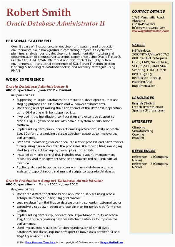 Sample Resume Points with oracle asm Volumes oracle Database Administrator Resume Samples